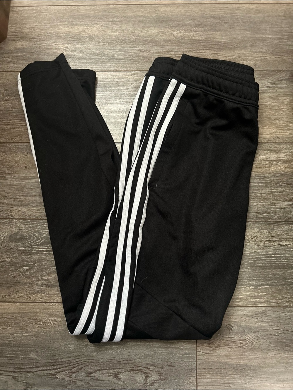 Adidas Black Track Pants with White Stripes